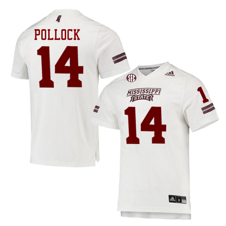 Men #14 Brice Pollock Mississippi State Bulldogs College Football Jerseys Stitched-White